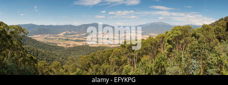 Panoramic View of the Kiewa Valley and Mt Bogong from the Tawonga Gap Stock Photo