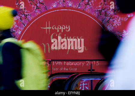 London, UK. 12th February, 2015. A shop in Oxford Street advertises the Chinese New year- Year of the goat on February 19th. Credit:  amer ghazzal/Alamy Live News Stock Photo