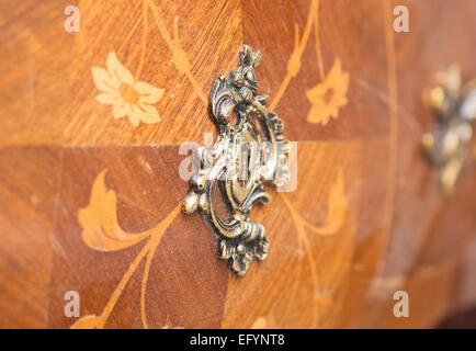 Closeup of closed vintage wooden chest Stock Photo
