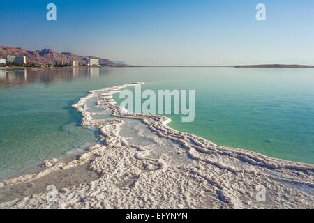 landscape with coastline and hotels at the Dead Sea Stock Photo