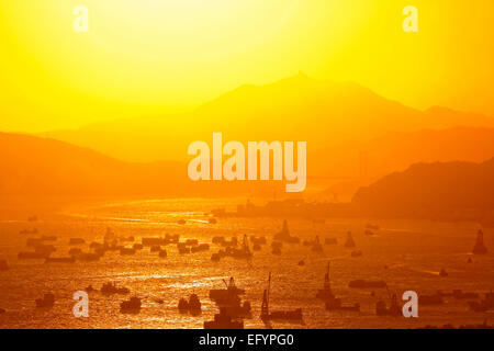 hong kong sunset moment with buildings Stock Photo - Alamy