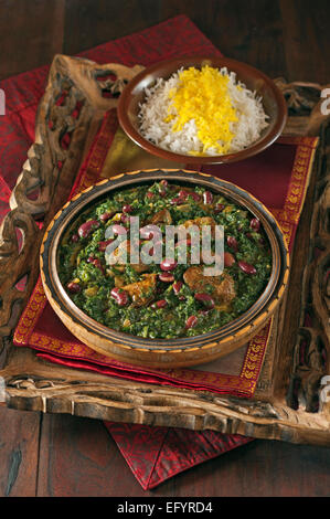 Ghormeh sabzi. Persian green herb stew. Stock Photo