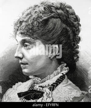 Maria del Pilar de Borbon y Borbon (1861-1879). Infanta of Spain, daughter of Queen Isabel II. Portrait. Engraving of 'La Ilustración Española y Americana', 1879. Stock Photo