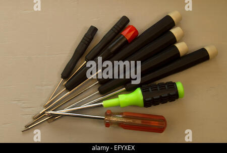 Screwdrivers on a work bench. Stock Photo