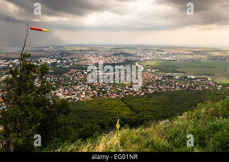 Heavy Clouds Rain over the City of Nitra as Seen from Hill Stock Photo