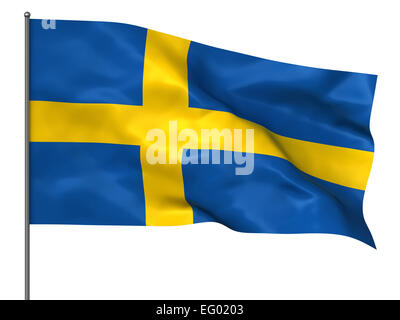 Waving Swedish flag isolated over white background Stock Photo