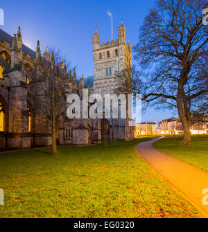 Exeter Cathedral by night, Devon, United Kingdom, Europe. Stock Photo