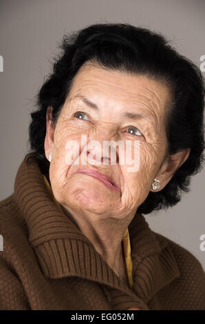 portrait of old cranky woman grandmother Stock Photo