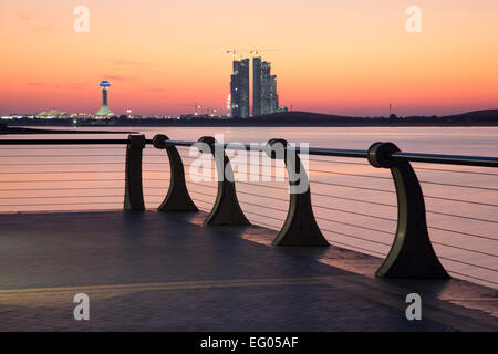 Corniche in Abu Dhabi at sunset. United Arab Emirates Stock Photo