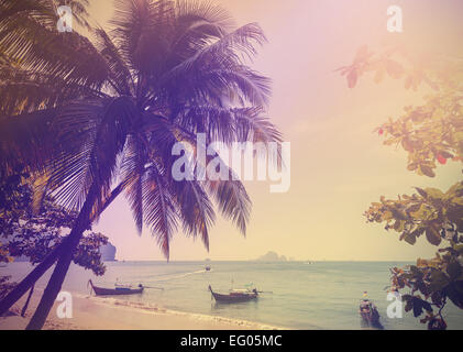 Vintage stylized photo of Andaman sea coast, Aonang in Thailand. Stock Photo