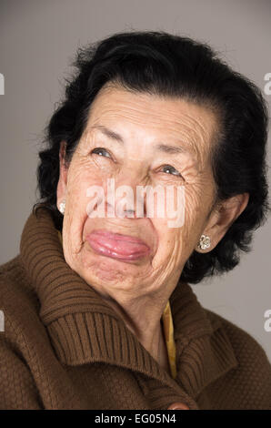 portrait of old cranky woman grandmother Stock Photo