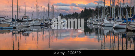 Vashon Island, Washington: Sunset clouds reflecting on Quartermaster Harbor Stock Photo