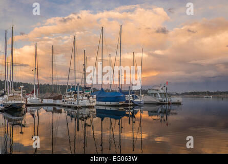 Vashon Island, Washington: Sunset clouds reflecting on Quartermaster Harbor Stock Photo