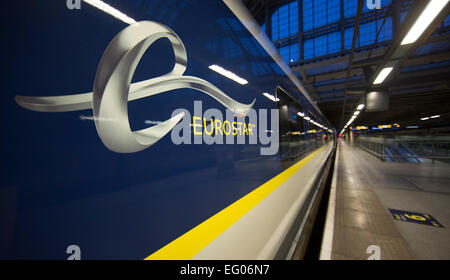 UNITED KINGDOM, London : The interior cabin of the new Eurostar Train E320 is photographed at a press day in St Pancras Station London on November 13, 2014. Stock Photo