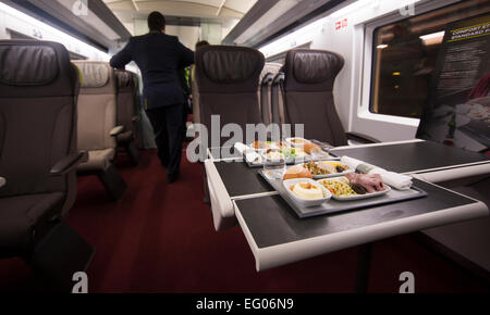 UNITED KINGDOM, London : The interior cabin of the new Eurostar Train E320 is photographed at a press day in St Pancras Station London on November 13, 2014. Stock Photo