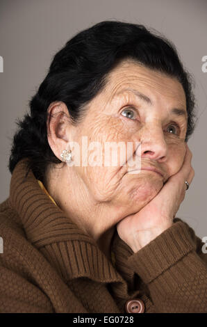 portrait of old cranky woman grandmother Stock Photo