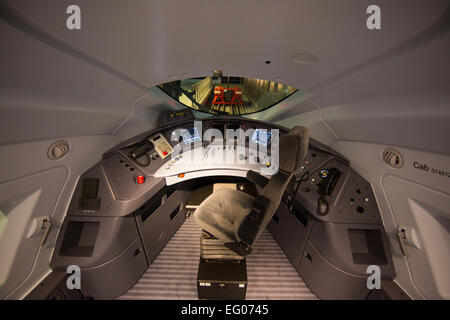 UNITED KINGDOM, London : The drivers compartment for the new Eurostar Train E320 is photographed at a press day in St Pancras Station London on November 13, 2014. Stock Photo