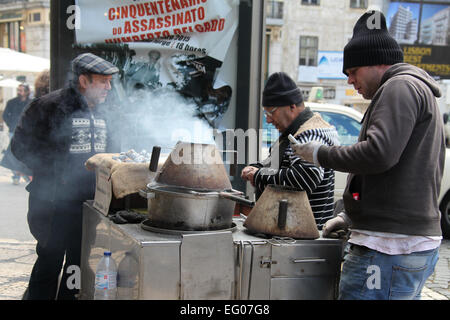 Roasted Chestnut Stall in Lisbon Stock Photo