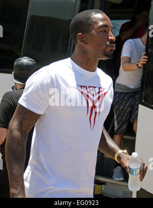 Carmelo Anthony Foundation presents a basketball court to the resindents of Los Olmos low income housing project  Featuring: J. R. Smith Where: Rio Piedras Puerto Rico, Puerto Rico When: 10 Aug 2014 Stock Photo