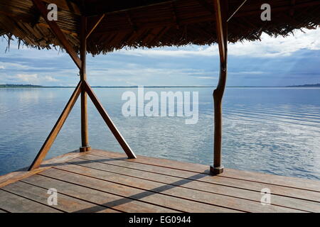 Peaceful seascape from a tropical hut over the water, Bocas del Toro, Caribbean sea, Panama Stock Photo