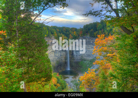 Waterfall Autumn Scene in Taughannock Falls. Trumansburg, New York. Finger Lakes Region
