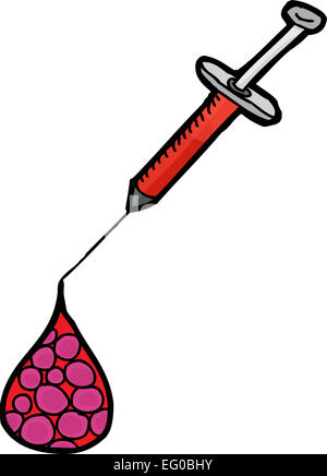 One isolated syringe with red blood cells cartoon