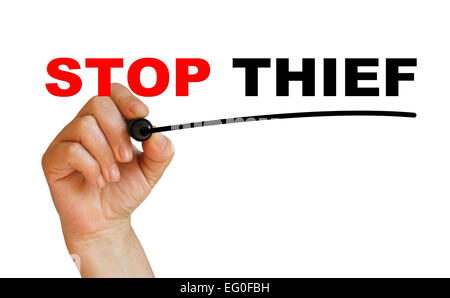 writing words ' STOP THIEF ' on white background made in 2d software Stock Photo