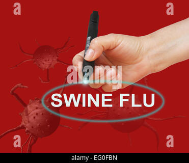 writing word SWINE FLU with marker on red background made in 2d software Stock Photo