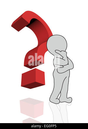 3d man with red question mark over white background made in 3d software Stock Photo