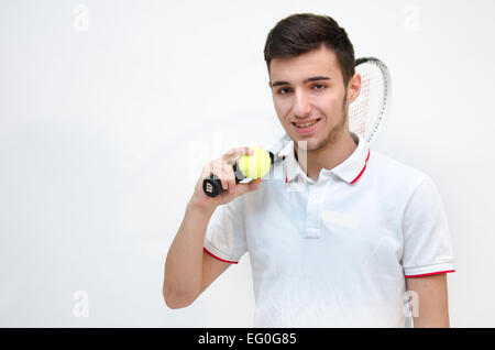 Teenager playing tennis isolated on white background Stock Photo