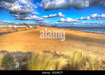 Sandbanks beach Poole Dorset England UK with cloudscape like painting in vivid bright colour HDR Stock Photo