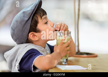 Bulgaria, Sofia, Boy (4-5) drinking juice Stock Photo