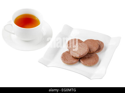 Cup of tea and Chocolate biscuits Stock Photo