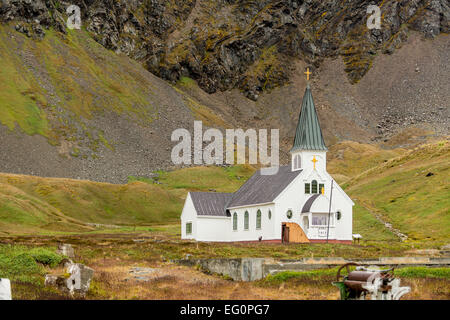 Church at Grytviken whaling station, South Georgia, Antarctica Stock Photo