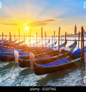 Venetian gondolas at sunrise Stock Photo