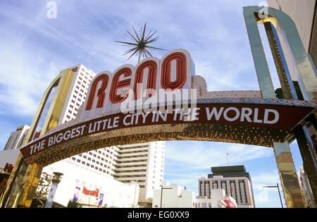 The city's old arch sign still boasts of Reno as 