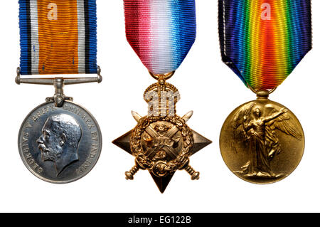 First World War medals: 'Pip, Squeak and Wilfred' British War Medal; 1914 Star; Victory Medal (left to right) Stock Photo