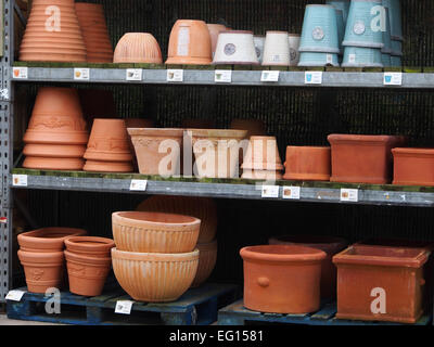 All types of terracotta pot, on display at a large store. Stock Photo