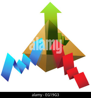 An image of a pyramid with line chart arrows. Stock Photo