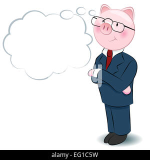 An image of a thinking businessman pig. Stock Photo