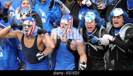 Section 8 fans cheer during the Air Force-Army game at Falcon Stadium Nov. 5, 2011. The Falcons scored 21 points in the third quarter en route to a 24-14 victory over the Black Knights and their second consecutive Commander-in-Chief's Trophy.  Tech. Sgt. Raymond Hoy Stock Photo