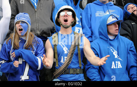 Section 8 fans cheer during the Air Force-Army game at Falcon Stadium, Nov. 5, 2011. The Academy Falcons scored 21 points in the third quarter en route to a 24-14 victory over the Black Knights and their second consecutive Commander-in-Chief's Trophy.  Tech. Sgt. Raymond Hoy Stock Photo