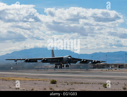 A B-52H Stratofortress assigned to the 96th Bomb Squadron takes off during Red Flag 14-2 March 4, 2014, at Nellis Air Force Base, Nev. Red Flag provides Airmen realistic combat scenarios to improve their improve operational readiness.  Airman 1st Class Thomas Spangler