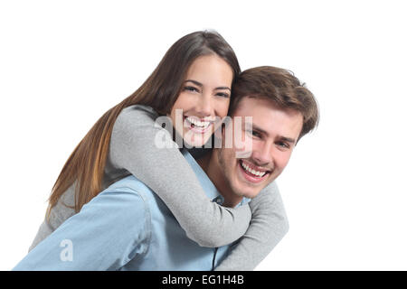 Funny couple laughing and looking at camera isolated on a white background Stock Photo