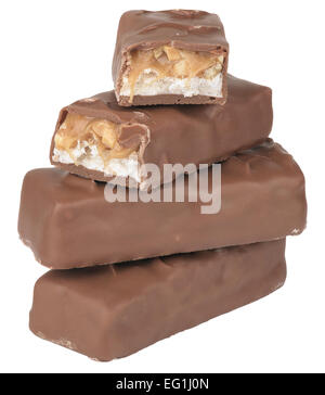 bar of chocolate bars lie to each other in a column. isolated on white background Stock Photo