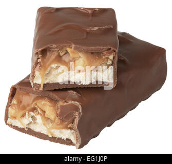 pieces of chocolate bars lie to each other in a column. isolated on white background with clipping paths Stock Photo