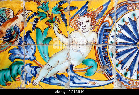 Azuleho, ceramic tile, Museum of Fine Arts (Museo de Bellas Artes), Seville, Andalusia, Spain Stock Photo