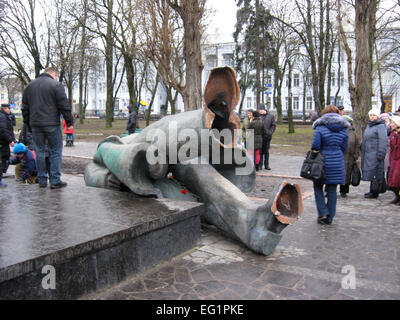 thrown big bronze monument to Lenin the leader of world proletariat in Chernihiv Stock Photo