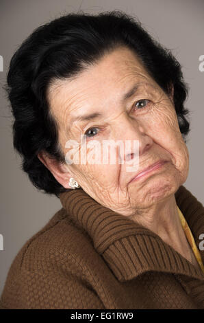 portrait of old cranky woman grandmother Stock Photo