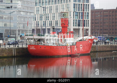 The Mersey Bar Lightship,berthed at Canning Dock, on the Strand Liverpool Stock Photo